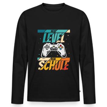 NEXT LEVEL REALSCHULE - neue Schule Abenteuer Cont - Männer Premium Bio Langarmshirt - Schwarz - Vorne - Nico (187cm)