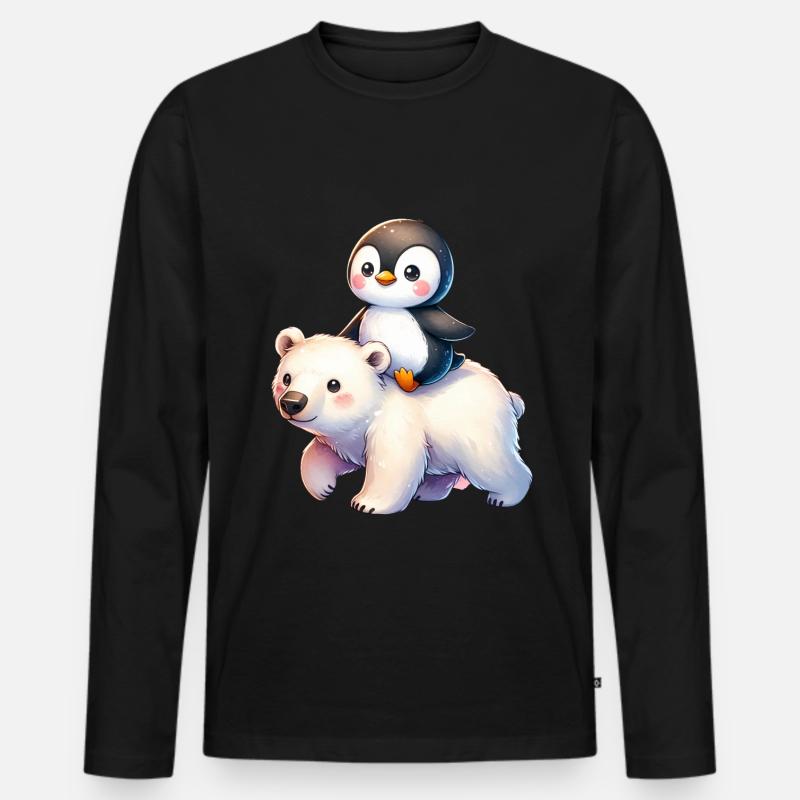Pinguin und Eisbär Geschenk - Männer Premium Bio Langarmshirt - Schwarz