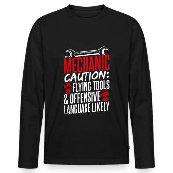Mécanicien Attention Outils Volants Conception Aut - T-shirt manches longues Premium bio Homme - noir - Devant - Nico (187cm)