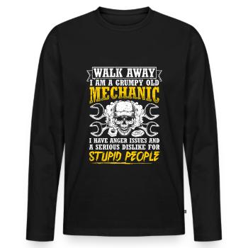 Walk Away I Am A Grumpy Old Mechanic Tuner Tuning - Men's Premium Organic Long Sleeve Shirt - black - Front - Nico (187cm)