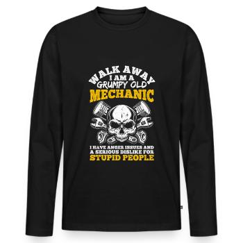 Walk Away I Am A Grumpy Old Mechanic Tuner Tuning - Men's Premium Organic Long Sleeve Shirt - black - Front - Nico (187cm)