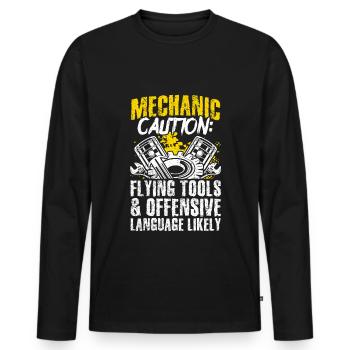 Mécanicien Attention Outils Volants Conception Aut - T-shirt manches longues Premium bio Homme - noir - Devant - Nico (187cm)