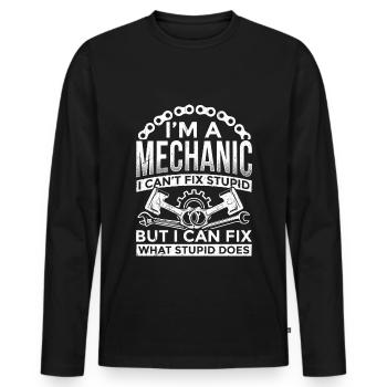 Je suis mécanicien, je ne peux pas faire de réglages stupides - T-shirt manches longues Premium bio Homme - noir - Devant - Nico (187cm)
