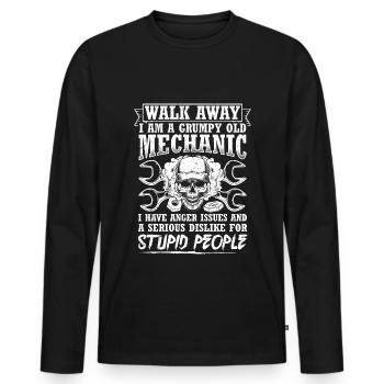 Walk Away I'm a grumpy old mechanic - Men's Premium Organic Long Sleeve Shirt - black - Front - Nico (187cm)