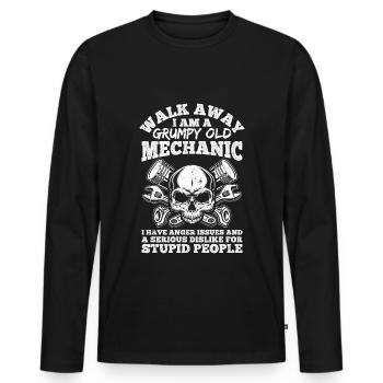 Walk Away, je suis un vieux mécanicien - T-shirt manches longues Premium bio Homme - noir - Devant - Nico (187cm)