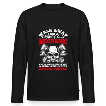 Walk Away I'm a grumpy old mechanic - Men's Premium Organic Long Sleeve Shirt - black - Front - Nico (187cm)