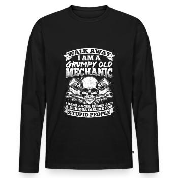 Walk Away I Am A Grumpy Old Mechanic Tuner Tuning - Men's Premium Organic Long Sleeve Shirt - black - Front - Nico (187cm)