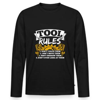 Règles de l’outil : Ne pas toucher, Déplacer, Emprunter - T-shirt manches longues Premium bio Homme - noir - Devant - Nico (187cm)