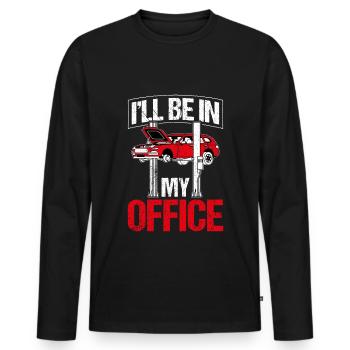 Je vais être dans mon bureau Garage Mechanic We - T-shirt manches longues Premium bio Homme - noir - Devant - Nico (187cm)