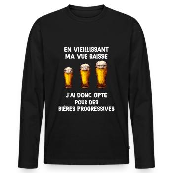 bières progressives cadeau jeux de mots pour papa - T-shirt manches longues Premium bio Homme - noir - Devant - Nico (187cm)