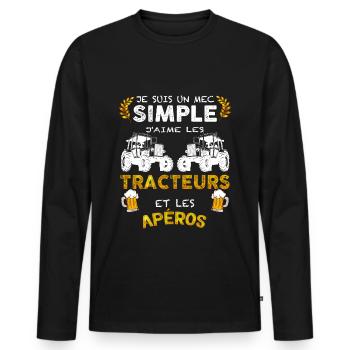 Tracteur Humour Apéro Entre Amis - T-shirt manches longues Premium bio Homme - noir - Devant - Nico (187cm)