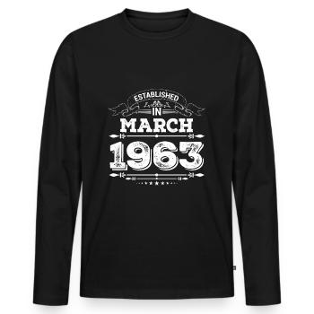 Established in March 1963 - Men's Premium Organic Long Sleeve Shirt - black - Front - Nico (187cm)
