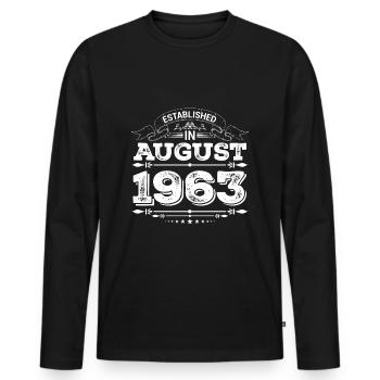 Established in August 1963 - Men's Premium Organic Long Sleeve Shirt - black - Front - Nico (187cm)