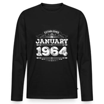 Established in January 1964 - Männer Premium Bio Langarmshirt - Schwarz - Vorne - Nico (187cm)