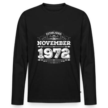 Established in November 1972 - Men's Premium Organic Long Sleeve Shirt - black - Front - Nico (187cm)
