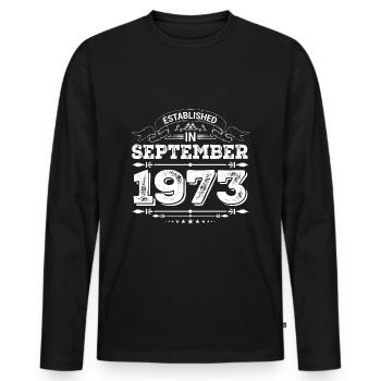 Established in September 1973 - Men's Premium Organic Long Sleeve Shirt - black - Front - Nico (187cm)