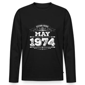 Established in May 1974 - Men's Premium Organic Long Sleeve Shirt - black - Front - Nico (187cm)