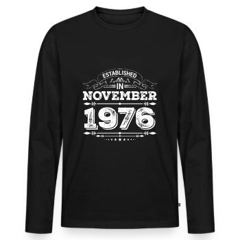 Established in November 1976 - Men's Premium Organic Long Sleeve Shirt - black - Front - Nico (187cm)