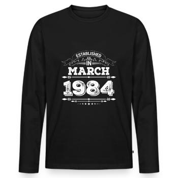 Established in March 1984 - Männer Premium Bio Langarmshirt - Schwarz - Vorne - Nico (187cm)