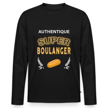 Boulanger super - métier Boulangerie - T-shirt manches longues Premium bio Homme - noir - Devant - Nico (187cm)