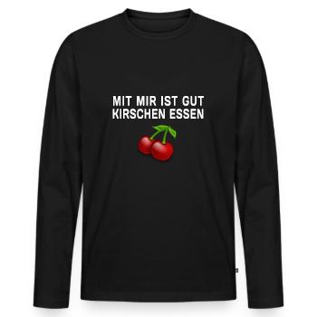 With me is good to eat cherries - funny saying - Men's Premium Organic Long Sleeve Shirt - black - Front - Nico (187cm)