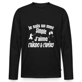 aïkido et apéro - T-shirt manches longues Premium bio Homme - noir - Devant - Nico (187cm)