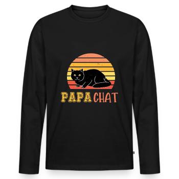 papa chat - T-shirt manches longues Premium bio Homme - noir - Devant - Nico (187cm)