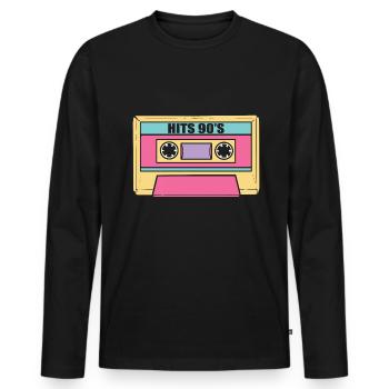 90's Hits Musiker - Männer Premium Bio Langarmshirt - Schwarz - Vorne - Nico (187cm)