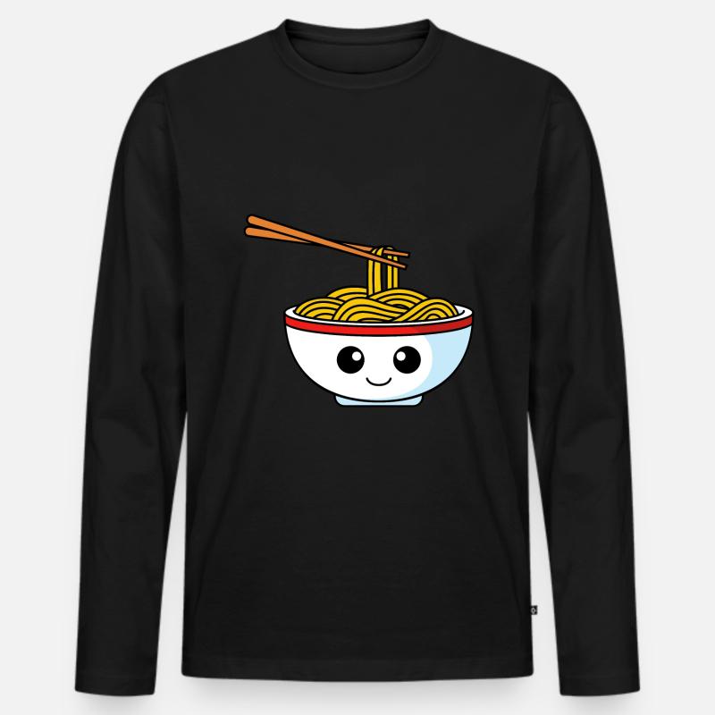 Nudeln Comic - Männer Premium Bio Langarmshirt - Schwarz