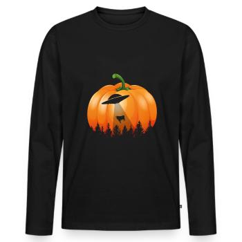 Vintage Alien UFO Kürbis Halloween - Männer Premium Bio Langarmshirt - Schwarz - Vorne - Nico (187cm)