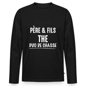 Chasser en Duo pere et fils équipe chasseur - T-shirt manches longues Premium bio Homme - noir - Devant - Nico (187cm)
