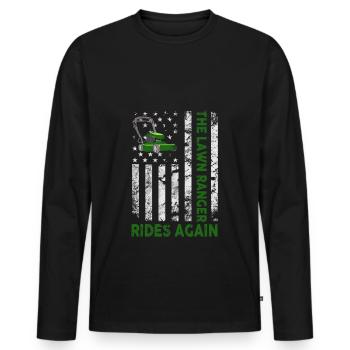 We Ride At Dawn Dad Lawn Mower Make Laugh Day Yard - Men's Premium Organic Long Sleeve Shirt - black - Front - Nico (187cm)