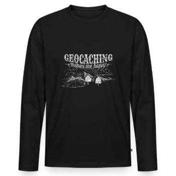 Geocaching - Männer Premium Bio Langarmshirt - Schwarz - Vorne - Nico (187cm)