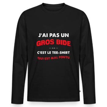 Le t-shirt et le gros bide humour papa gros ventre - T-shirt manches longues Premium bio Homme - noir - Devant - Nico (187cm)