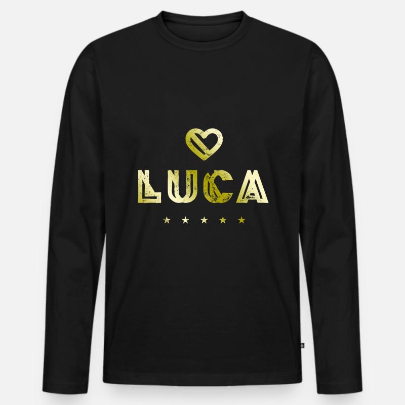 Luca Herz - Männer Premium Bio Langarmshirt - Schwarz