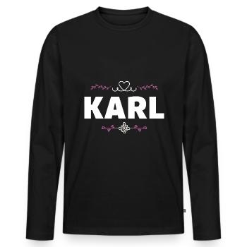 Karl - Men's Premium Organic Long Sleeve Shirt - black - Front - Nico (187cm)
