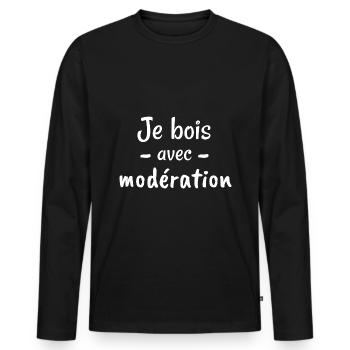 t-shirt humour je bois avec modération - T-shirt manches longues Premium bio Homme - noir - Devant - Nico (187cm)