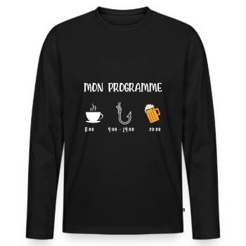 mon programme pêche - T-shirt manches longues Premium bio Homme - noir - Devant - Nico (187cm)