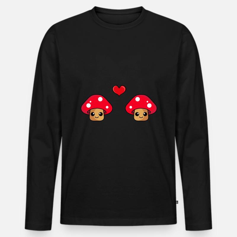 Pilz Paar Liebe Comic - Männer Premium Bio Langarmshirt - Schwarz