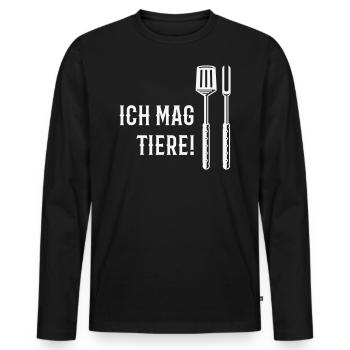 Ich Mag Tiere! (Grillbesteck / White) - Männer Premium Bio Langarmshirt - Schwarz - Vorne - Nico (187cm)