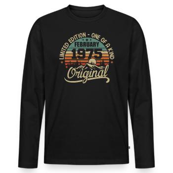 Né En Février 1975 Cadeau Millésime - Février 1975 - T-shirt manches longues Premium bio Homme - noir - Devant - Nico (187cm)