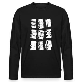 Collage de caméra rétro - T-shirt manches longues Premium bio Homme - noir - Devant - Nico (187cm)