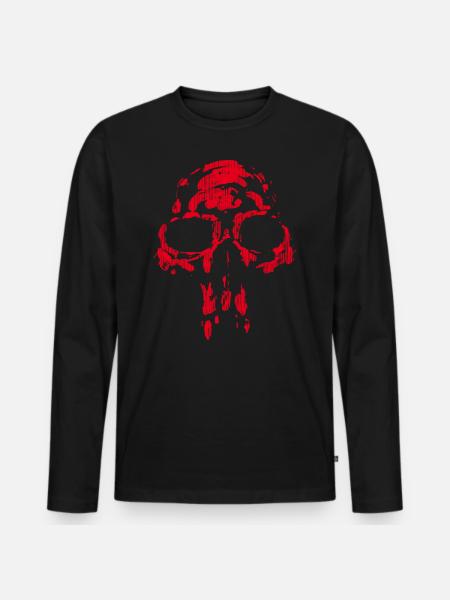 Skull - Neanderthal RED - Men's Premium Organic Long Sleeve Shirt - black