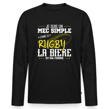 Je suis un Mec simple j'aime rugby et la bière - T-shirt manches longues Premium bio Homme - noir - Devant - Nico (187cm)