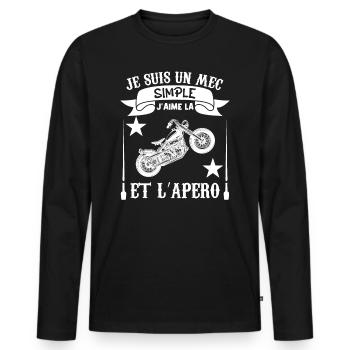 Je suis Un mec Simple j aime la moto et l apéro - T-shirt manches longues Premium bio Homme - noir - Devant - Nico (187cm)