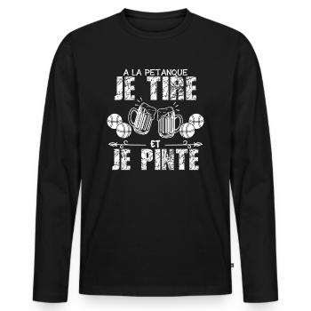A La Petanque Je Tire Et Je Pinte Bière - T-shirt manches longues Premium bio Homme - noir - Devant - Nico (187cm)