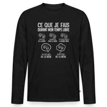 Bière | Durant mon temps libre je bois de la bière - T-shirt manches longues Premium bio Homme - noir - Devant - Nico (187cm)