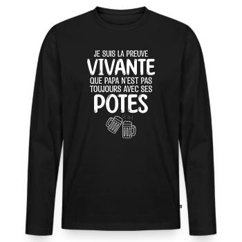 Bière | papa aime la bière cadeau pour papa - T-shirt manches longues Premium bio Homme - noir - Devant - Nico (187cm)