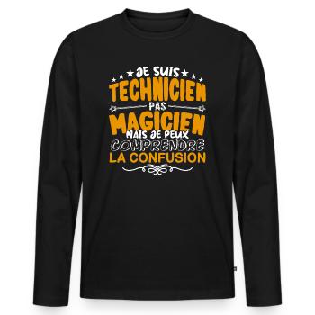 Technicien | Technicien pas Magicien | Meilleur Te - T-shirt manches longues Premium bio Homme - noir - Devant - Nico (187cm)