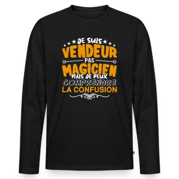 Vendeur | Vendeur pas Magicien | Meilleur Vendeur - T-shirt manches longues Premium bio Homme - noir - Devant - Nico (187cm)